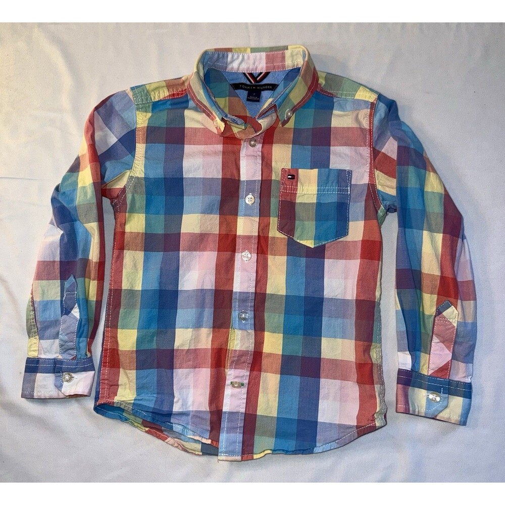 Tommy Hilfiger Boys Size 7 Long Sleeve Button Up, Pastel, RN13023